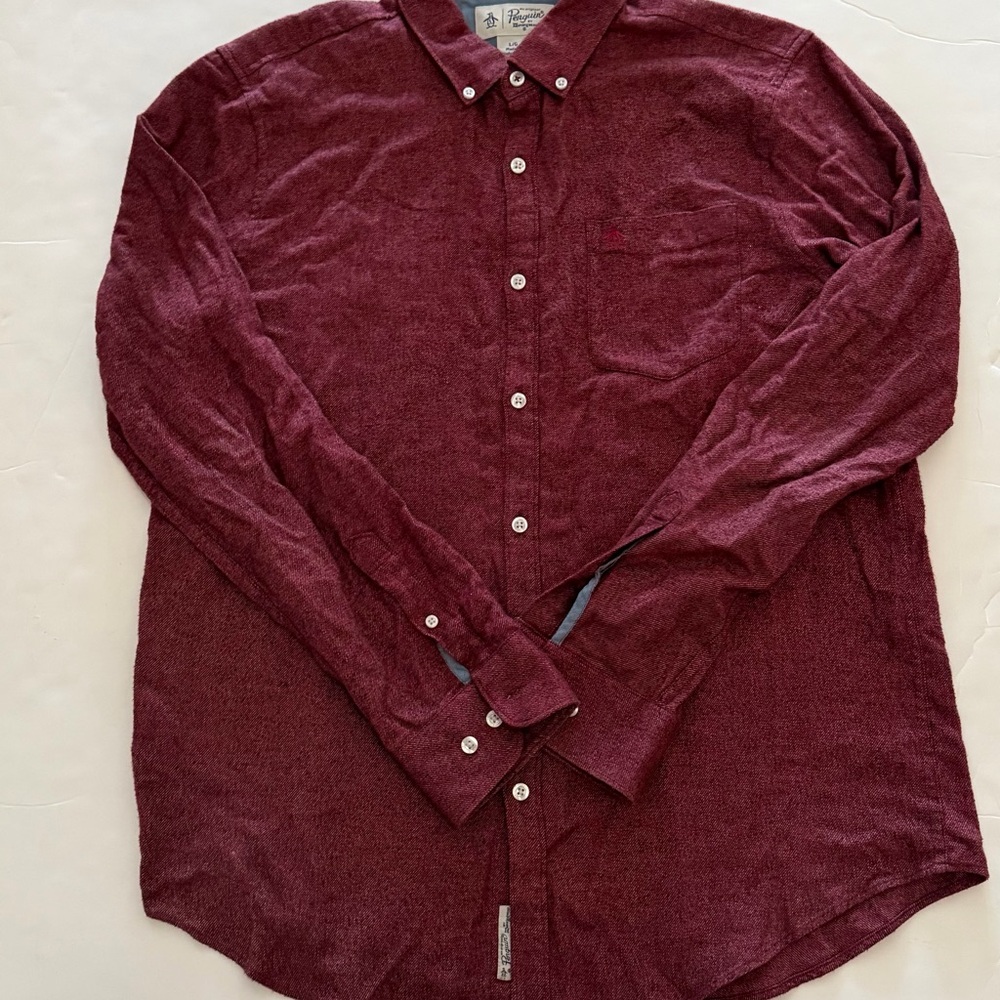 Men's Vintage Maroon Casual Button-Down Shirt